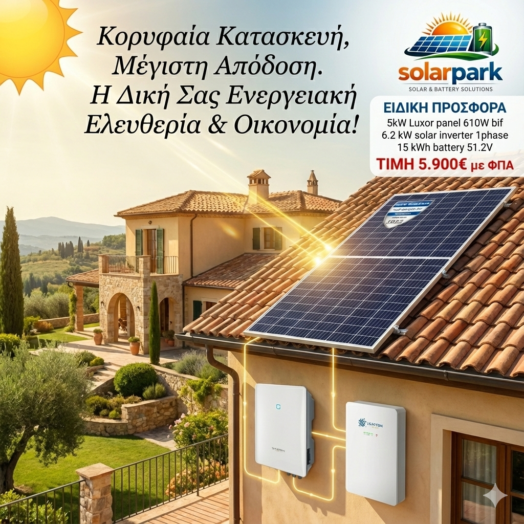 6KW ΣΕΤ ΦΩΤΟΒΟΛΤΑΙΚΟ ME PANEL INVERTER BATTERY 15KWH ΓΙΑ ΔΕΗ Η ΑΥΤΟΝΟΜΟ